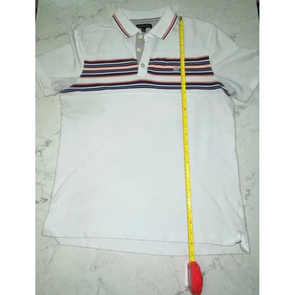 Banana Republic Mens Orange/Navy Striped Cotton/Stretch Polo‎ Medium